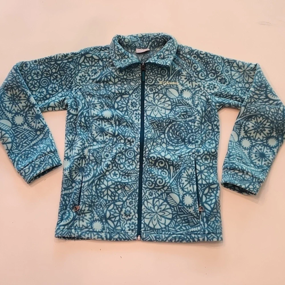 Columbia blue green fleece zip up jacket large 14 16